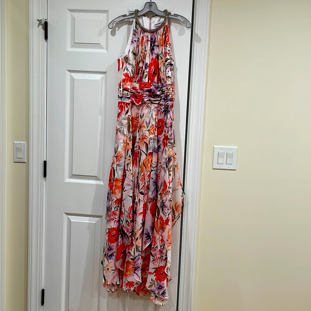 Calvin Klein Women's Sleeveless Halter Neck Keyhole Gown with Tiered Skirt